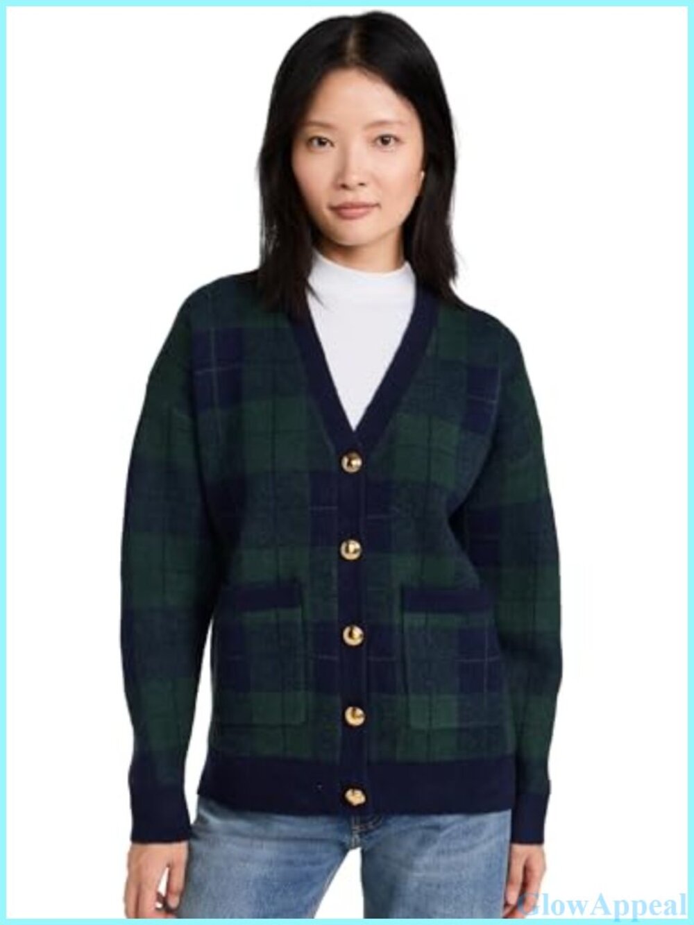Mid-Weight Knit Check Cardigan V-Neck Loose Fit Long Sleeve